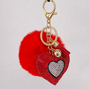 Năm mới pha lê đôi tim Pom Pom móc khóa với <span class=keywords><strong>Rhinestone</strong></span> tim Mặt dây chuyền <span class=keywords><strong>Keychain</strong></span> cho bạn gái - Product Image 6