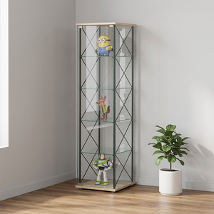 Modern Glass Display Cabinet With Metal Frame Four Shelves For Home Living Room Furniture Minimalist Design - Product Image 2