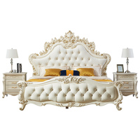 Lit de luxe de style européen antique, lit de style traditionnel européen, lit en bois sculpté en cuir, meubles de lit sexy