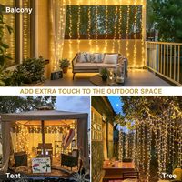 Guirlande Lumineuse Rideau de Noël LED à Brancher, Fée d'Extérieur pour Fenêtre, Murale Suspendue, Intérieure pour Chambre, Toile de Fond, Patio, Décoration de Noël, IP44