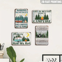 Crea Recuerdos, Un Camping a la Vez, Letrero Metálico Vintage con Diseño de Autocaravana y Pino, Decoración de Pared para Camping, Cabañas y Parques de Autocaravanas