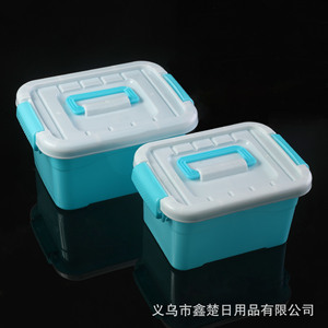 Plastic Storage Bins With Lids Rectangle Transparent Blue Base Stackable Organizers For Toys <b>Laundry</b> Desktop Use - Product Image 4