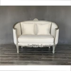 Muebles JiuWei, sofá de doble Plaza de estilo clásico francés, Marco tallado en madera maciza y tapicería blanca - Product Image 2