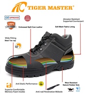 Zapatos de Seguridad para Minería Tiger Master, Negros, de Cuero Resistente, con Suela de Goma Antideslizante y Resistente al Aceite, Puntera de Acero CE, Placa Intermedia de Acero, para Hombre