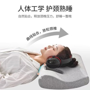 Almohada de Espuma Viscoelástica con Soporte para el Cuello y Orificio para Auriculares, Diseño Cóncavo Gris para Dormir de Lado, Uso en Dormitorios, Hoteles y Hospitales - Product Image 1