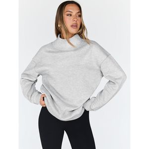Womens Oversized Sweatshirt <b>Mock</b> <b>Neck</b> Long Sleeve Drop Shoulder Pullover Cotton Blend Knitted Breathable Regular Length <b>Top</b> - Product Image 2