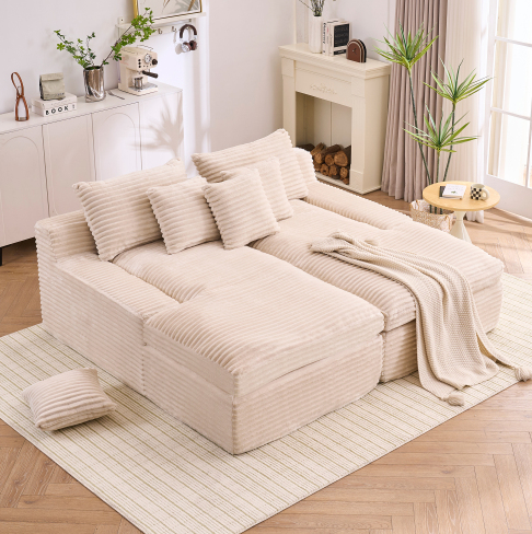 Beige + Velours côtelé + 2 places