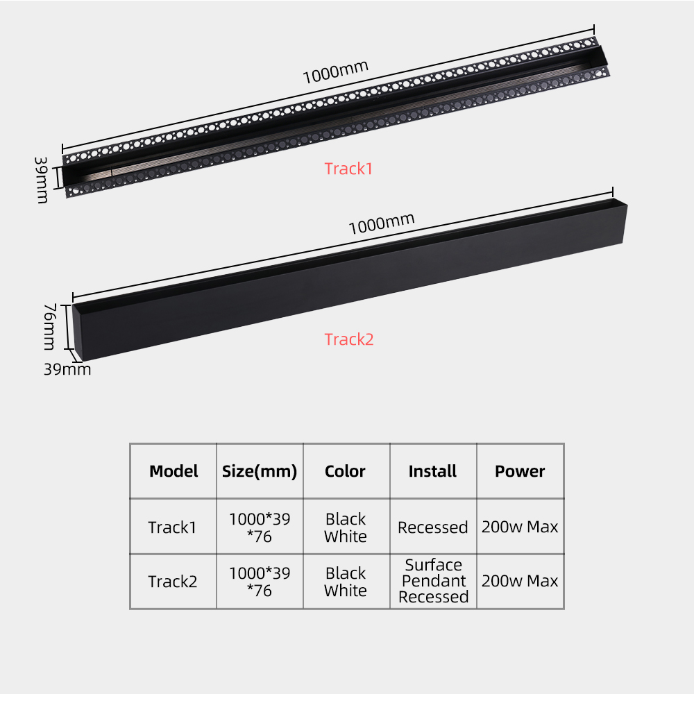 2021 Popular LED Magnetic Track Rail Light 4W 8W 16W 200W Max Surface Pendant Recessed Track Light For Living Room