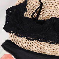 Ensemble de lingerie sexy en dentelle, 2 pièces, pour femmes, respirant, soutien, motif uni