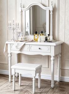 Classic Solid Wood Vanity Table Set with Adjustable <b>Mirror</b> & Stool, 2 Storage Drawers Makeup Desk for Bedroom Dressing Table - Product Image 3