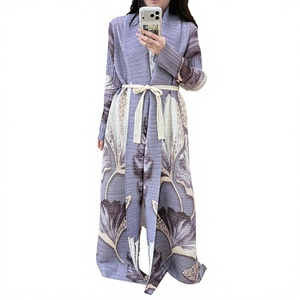 Women's Floor Length <b>Abaya</b> With Shawl Collar Floral Print Lightweight Rayon Modest Dress Long Sleeve All Seasons Daily Wear - Product Image 3