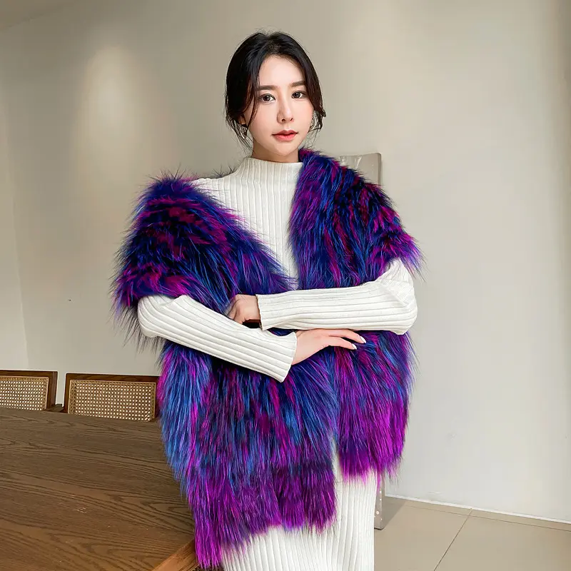 New Design Fox Fur Scarf Tassel Women Winter Warm Multicolour Knitted Fur Scarves Shawl Real Fur Muffler Long