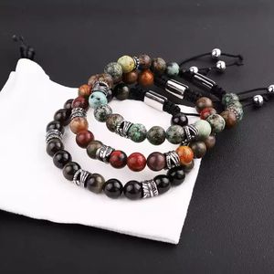 Neues Design Herren Armband Naturstein Edelstahl Blattfeder Charms Makramee Freundschaft armband Herren JBS11622 - Product Image 1