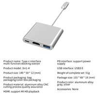 Hub USB-C 3.1 haute vitesse, convertisseur USB-C portable, HDTV 4K, USB-C PD, charge, DP, DVI, HD vers VGA, hub pour Macbook Pro Dock