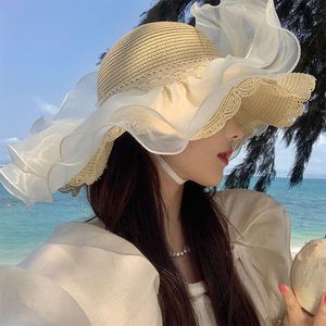French Style Wide Brim <b>Straw</b> <b>Hat</b> Beige Khaki Breathable Sun Protection Beach Sunshade Adult Women's <b>Hat</b> - Product Image 2
