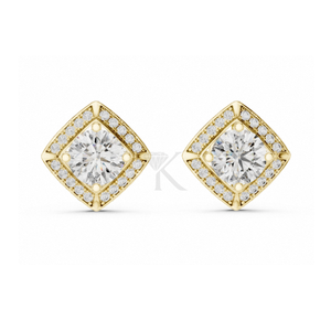 Boucles d'oreilles Halo en diamant naturel brillant pour femme, avec fermoirs à vis sécurisés, plaqué argent, bijoux fins minimalistes de luxe - Product Image 1