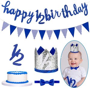 Décorations <span class=keywords><strong>de</strong></span> fête d'anniversaire pour filles : Bannière suspendue Or Rose « HALF WAY to ONE », Décorations <span class=keywords><strong>de</strong></span> gâteau 1/2, <span class=keywords><strong>Couronne</strong></span> d'anniversaire, Nœud papillon, Cadeau - Product Image 4