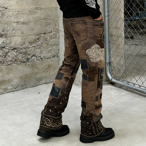 Pantalones Vaqueros Slim de Mezclilla Desgastada de Alta Calidad con Bordado Personalizado y Patchwork Vintage para Hombre - Product Image 2