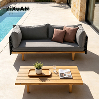 Fauteuil en teck pour hôtel, mobilier d'extérieur nordique, table basse en rotin pour jardin, piscine, restaurant, chaise en bois, canapé moderne