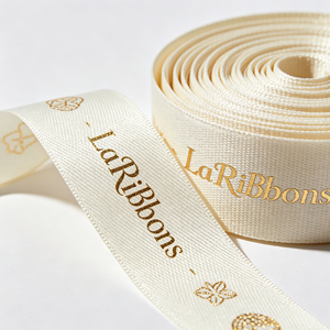 Elegant Neutral Series Gold Logo Print Polyester Grosgrain <b>Ribbon</b> Bulk Rolls For Luxury Present Box Floral Arrangement - Product Image 4