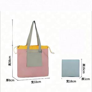 Bolsa de Compras/Alimentos de Nailon de Gran Capacidad, con Cordón, Diseño de Bloques de Color, Personalizada, Directo de Fábrica, Portátil e Impermeable - Product Image 4