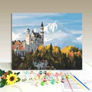 Paint by Numbers Castle and Snow Mountain Canvas Kit Rectangle Handmade Digital Printing Art DIY Scenery Painting - Product Image 1