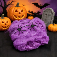 Toile d'araignée d'Halloween en coton coloré extensible avec araignées noires pour décorations de fête maison hantée