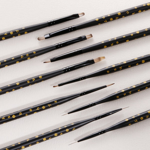 Ensemble de pinceaux à ongles avec manche en bois, noir ombré, pour détails de précision, à poils synthétiques ronds et plats, avec couvercle, pour kit de manucure professionnel - Product Image 4