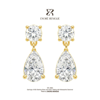 Boucles d'oreilles pendantes en moissanite VVS poire et ronde, en argent sterling 925 plaqué or 18 carats, bijoux fins de luxe pour femmes