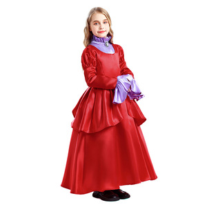 Vestido de princesa victoriano retro para niñas, disfraz de satén rojo con corte en A, para fiesta de té o actuaciones. - Product Image 4