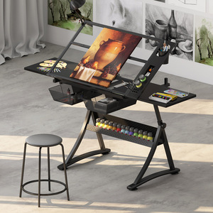 Design moderno tavolo da lavoro in altezza regolabile in vetro scrivania da disegno per calligrafia arte disegno pannello in metallo stile legno - Product Image 5