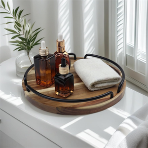 Bandeja Redonda Minimalista de Madera Multifuncional, Bandeja Decorativa de Madera Maciza para Mesa de Centro, Decoración del Hogar - Product Image 4