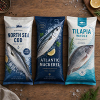 Bolsa de Embalaje para Congelación al Vacío de Grado Alimenticio con Sellado Trasero, Bolsa de Almacenamiento de Pescado y Camarones de Mylar con Impresión Digital Personalizada y Sellado Térmico