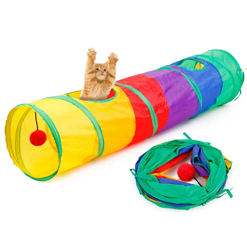 Directe d'usine pliable chat tube jouant interactif jouet éducatif animal jouet arc-en-ciel chat tunnel