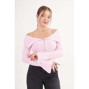 Cardigan en tricot rose à col Madonna avec fermeture éclair intégrale, motif uni, décontracté, hiver/automne, vente en gros - Product Image 5