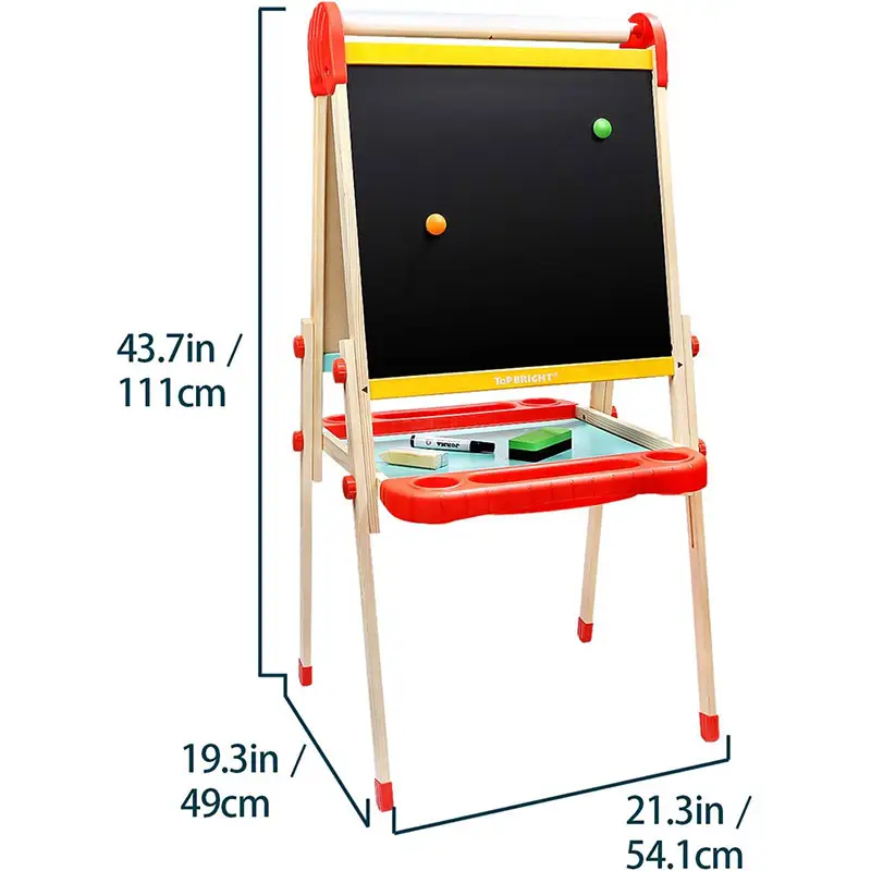 टॉपब्राइट बच्चों लकड़ी की कला ईज़ेल डबल-पक्षीय खड़े चुंबकीय व्हाइटबोर्ड और चकबोर्ड एज़ेल