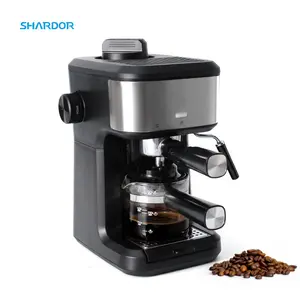 Espresso kahve makinesi 3.5 Bar 1-4 fincan buhar ile süt köpürtücü siyah Cappuccino Latte Maker