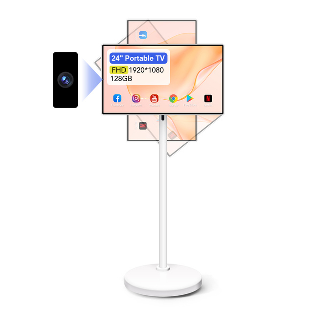 24 Inch Portable Tv with 13MP Camera Smart Mobile Rotation Monitor Touch Screen Smart Portable Tv on Wheels