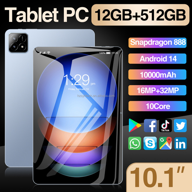 Pad6s Multifunctional Portable Tablet PC 10.1-inch 12GB+512GB Usb Type C HD Camera Android14 Kids Writing Tablet