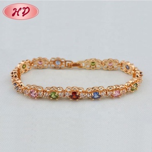 Pulsera de Cadena Tipo Tenis de Latón Chapado en Oro de 18K con Circonitas Cúbicas Multicolor, Cristales Coloridos, Elegante para Uso Diario, Fiestas, Decoración de Aniversario - Product Image 2