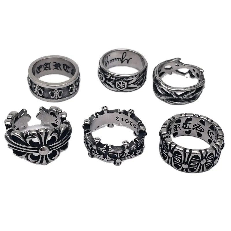 Bulk Fashion Adjustable Women Rings Vintage Custom Mens Black Fleur De Lis Cross Ring Stainless Steel Jewelry Hip Hop Punk Ring