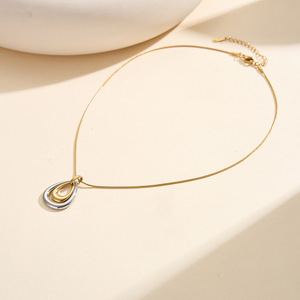 Minimalist Water Drop Zircon Pendant Necklace 18K Gold Plated Stainless Steel <b>Link</b> Chain Women's Daily Wear Jewelry - Product Image 6