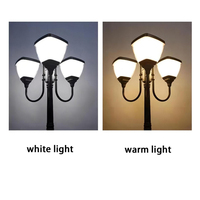 Luminaire solaire IP65 étanche 3 lampes avec poteau en aluminium de 2.6m Panneau solaire tout-en-un LED 15W Landscape Garden Pole Post Light