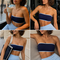 Soutien-gorge de sport bandeau sans bretelles pour femme, color block, avec bordure contrastante, style tube top, pour le yoga, la gym, le fitness et l'entraînement, vêtement de sport athlétique