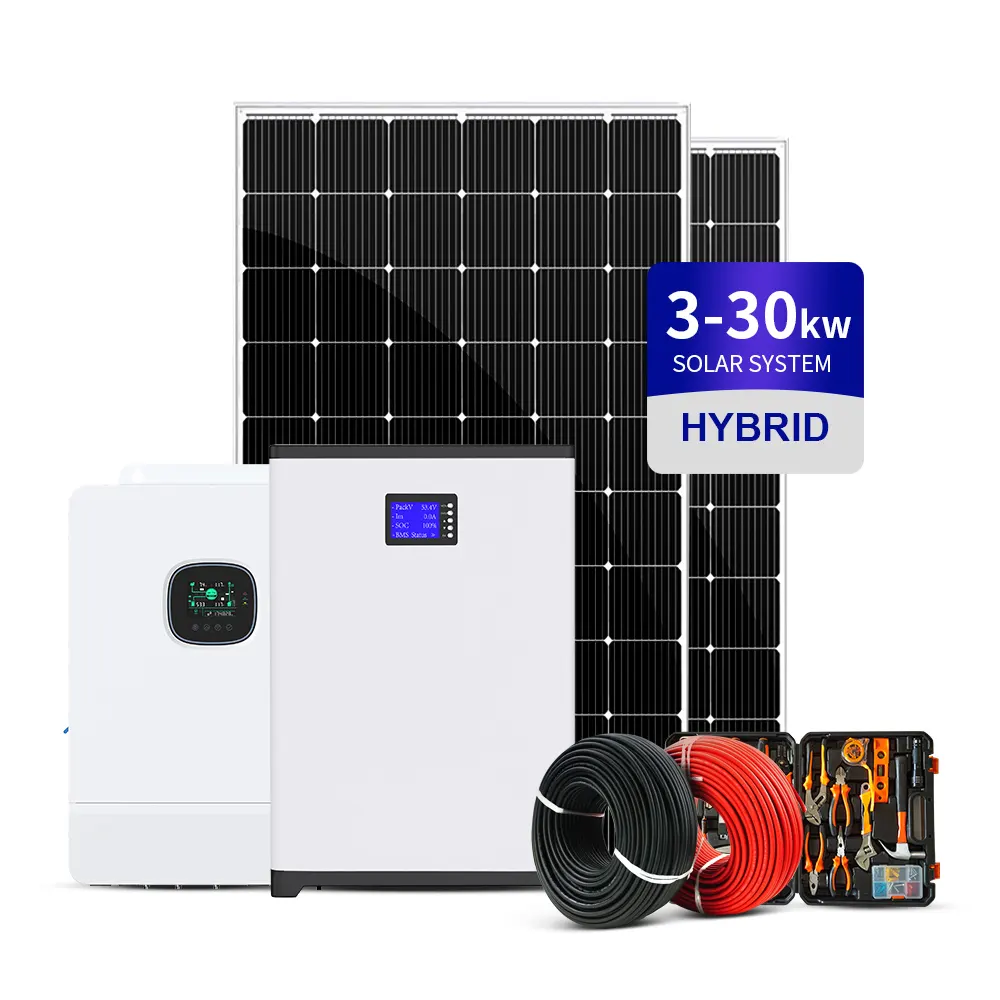 Komplettes 1 kW 3 kW 5 kW 10 kW Off-Grid-Solarstromsystem Hybridwechselrichter 20 kW Energiesystem Solarpanelkit PV-Batterie für zuhause