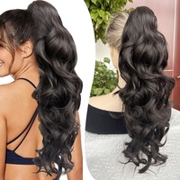 Extensions de queue de cheval synthétiques à pince, en fibre haute température, de bonne qualité, avec grandes ondulations profondes et bouclées, pour femmes