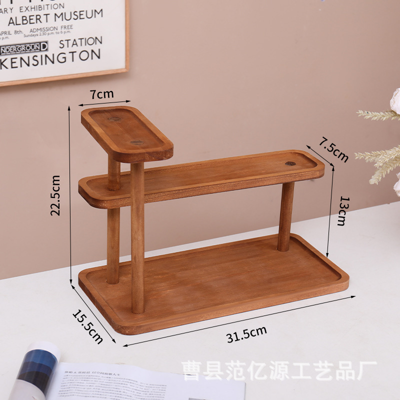 Three-tier long tray shelf [walnut color]