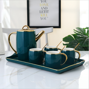 Ensemble de tasses et soucoupes à café créatives nordiques pour la maison, plateau en céramique, style nordique, ensemble de tasses à café de l'après-midi en marbre vert de luxe - Product Image 5