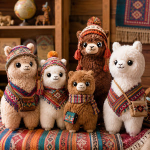 Juguete de Peluche de Alpaca Estilo Étnico al por Mayor, Muñeco de Llama Peruana Boho con Chal Cruzado - Product Image 1