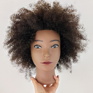 Tête de mannequin afro bouclée de 18 pouces <span class=keywords><strong>pour</strong></span> la pratique du tressage, 100% cheveux humains, poupée d'entraînement en cosmétologie Minkin <span class=keywords><strong>pour</strong></span> <span class=keywords><strong>coiffeur</strong></span> - Product Image 1